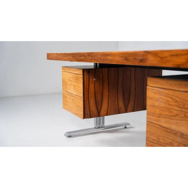 Wood Mid-Century Modern Wooden and Chrome Desk, Italy, 1970s For Sale - Image 7 of 13