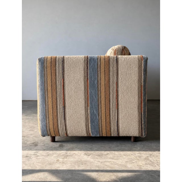 Tan 1970s Vintage Striped Woven Upholstery Three-Seat Sofa For Sale - Image 8 of 16