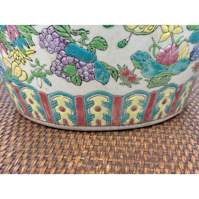 Ceramic Vintage Chinese Famille Rose Porcelain Jar + Lid For Sale - Image 7 of 12