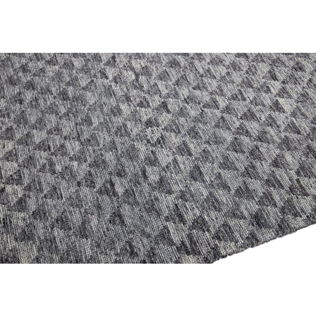 Modern Apadana's Safi Collection Handmade Allover Designed Gray Wool Rug For Sale - Image 4 of 11