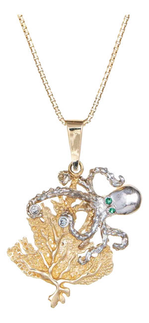 Mid 20th Century Distinct Octopus Necklace Crafted in 14 Karat Yellow & White Gold