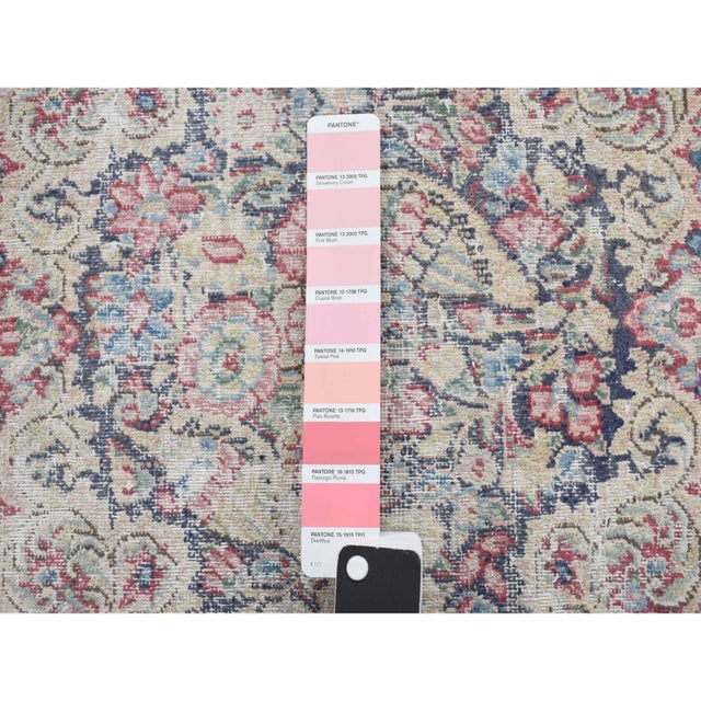 1960 Blue Vintage Persian Kerman Worn Down Hand Knotted Pure Wool Mat Rug 1'7"x2'2" For Sale - Image 4 of 6