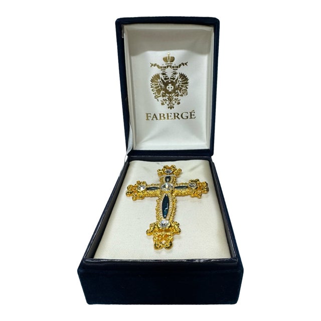 Fabergé Jeweled Cross Pendant/Brooch With Original Velvet Presentation Box For Sale