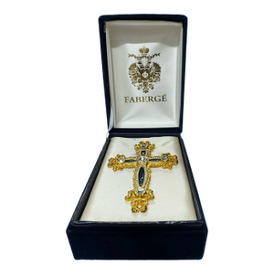 Fabergé Jeweled Cross Pendant/Brooch With Original Velvet Presentation Box