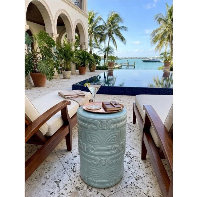 Vintage Italian Turquoise Ceramic Cylindrical Accent Stool or Side Table For Sale - Image 11 of 11