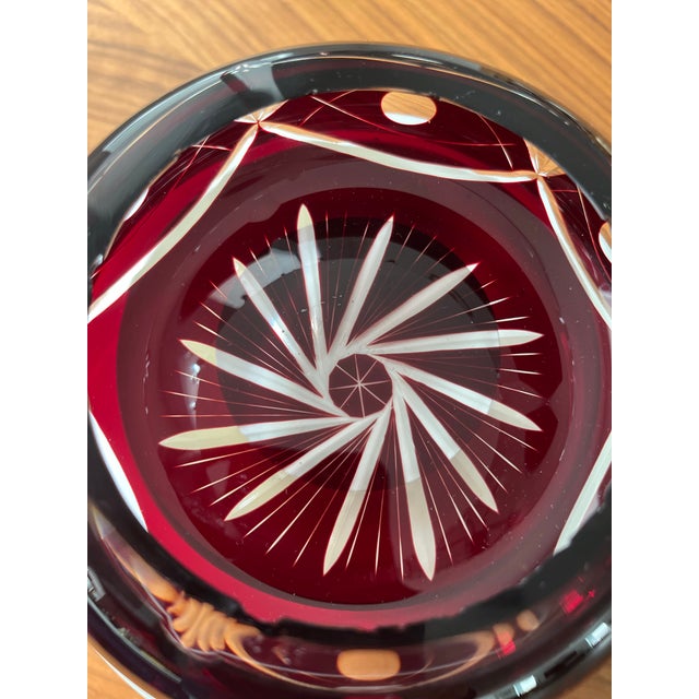 Glass Mid 20th Century Bohemian Cut to Clear Ruby Crystal Ashtray For Sale - Image 7 of 7
