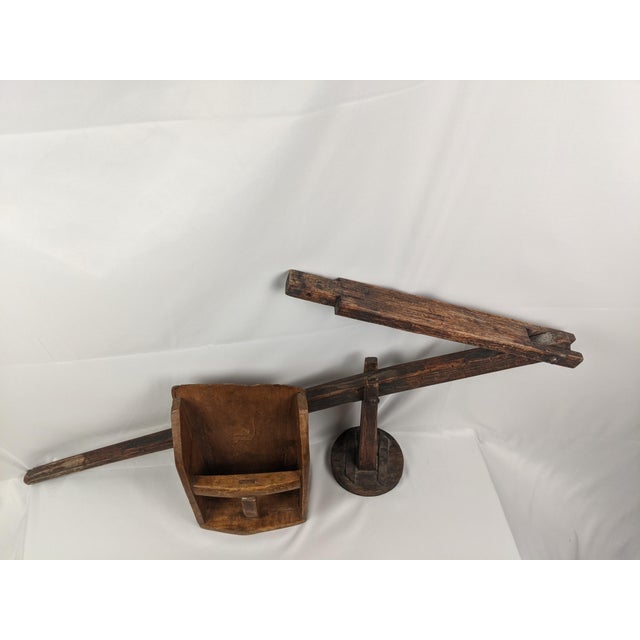 19th Century American Primitive Wooden Grain Scoop With Folding Support Arm & Iron Hanger For Sale - Image 14 of 18
