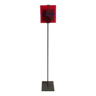 Ateliers Clarisse Dutraive Gray Steel and Red Glass Floor Lamp Signed For Sale