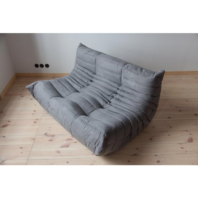 Set of Grey Microfiber Togo 2-and 3-Seat Sofa by Michel Ducaroy for Ligne Roset For Sale - Image 3 of 15