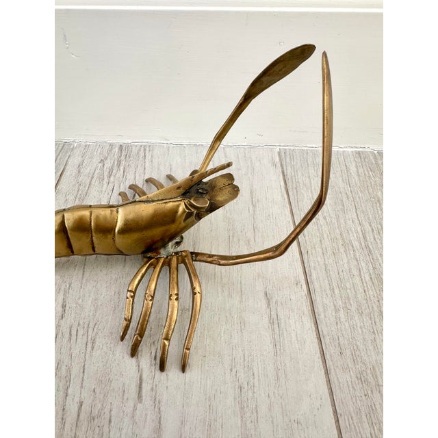 Beautiful brass shrimp/lobster. Perfect coffee table decor. Also, great for shelf styling or hung on a wall.