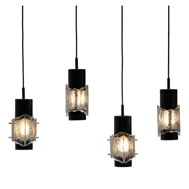 Scandinavian Ice Glass Pendant, 1960s, Set of 4 For Sale