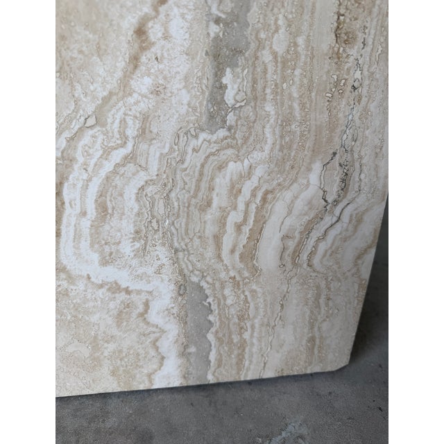 1980s Italian Postmodern Bullnose Beige Travertine Square Coffee Table by Stone International For Sale - Image 18 of 18