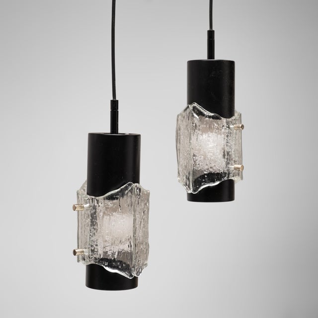 Metal Scandinavian Ice Glass Pendant, 1960s, Set of 4 For Sale - Image 7 of 11