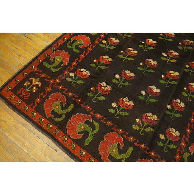 Textile 1900s Black Floral Antique Spanish Cuenca Alpujarra Rug 5'3" X 7'6" Handknotted Wool Carpet For Sale - Image 7 of 11