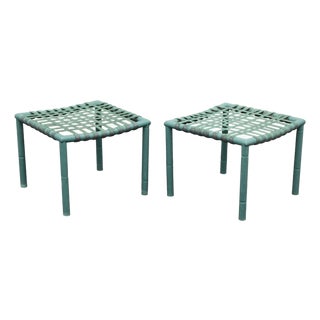 Hauser Vintage Pair of Faux Bamboo Outdoor Patio Stools For Sale