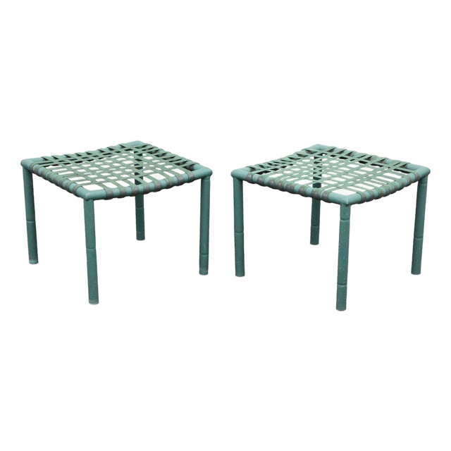 Hauser Vintage Pair of Faux Bamboo Outdoor Patio Stools For Sale