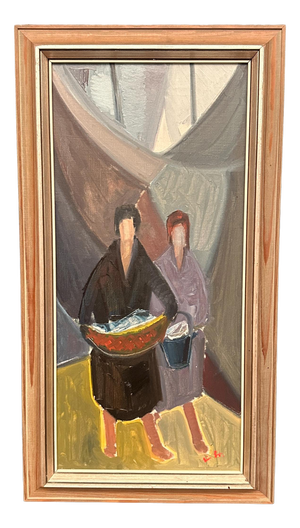 Erik Lo, Figures, 1950s, Oil on Canvas, Framed