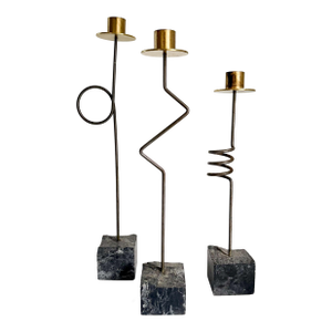 Set of 3 Kräsen Candlesticks by Ehlen Johansson for Ikea, Stone and Wrought Iron Trio of Candlestick Holders