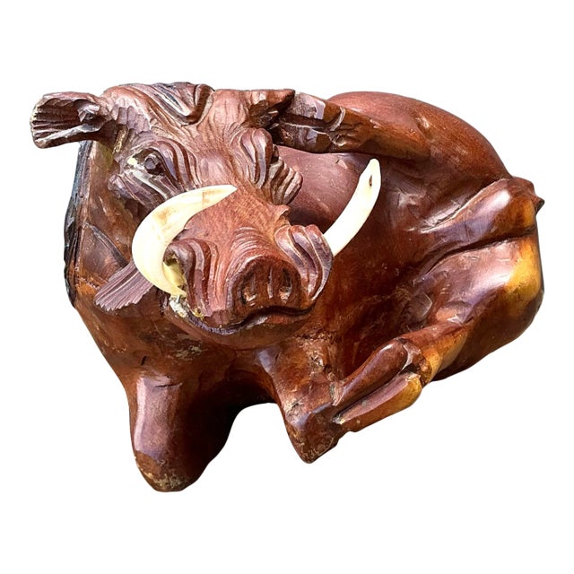 Vintage Hand Carved Wild Boar For Sale