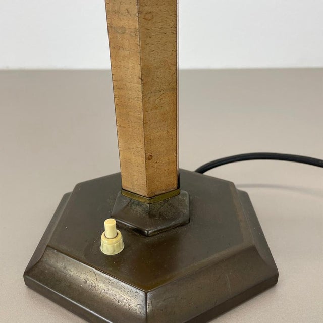 Wood Art Deco Brass and Wood Table Light, Germany, 1930s For Sale - Image 7 of 18