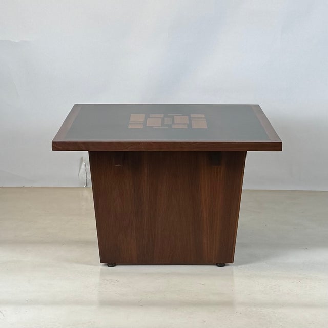 Wood 1970s Pair of Black Resin and Walnut Inlay End Tables Attributed to Frank Rohloff For Sale - Image 7 of 12