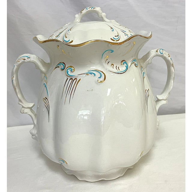 Late 20th Century Vintage Large Lidded Porcelain Tureen With Gold and Blue Accents For Sale - Image 5 of 12