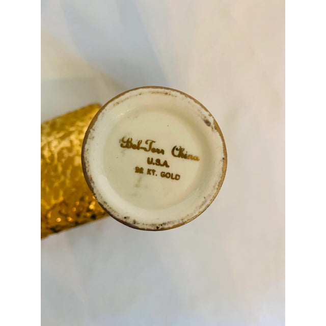 1970s 22 Kt Gold Ceramic Bud Vase and Trinket Box Vanity Set - 2 Pieces For Sale - Image 4 of 13