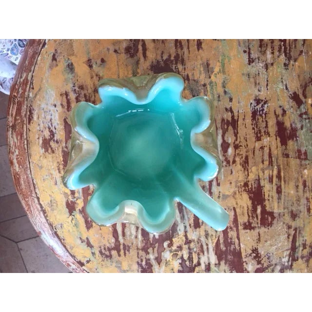 1960s Ruffled Murano Turquoise Blue Dish Bowl For Sale - Image 9 of 9