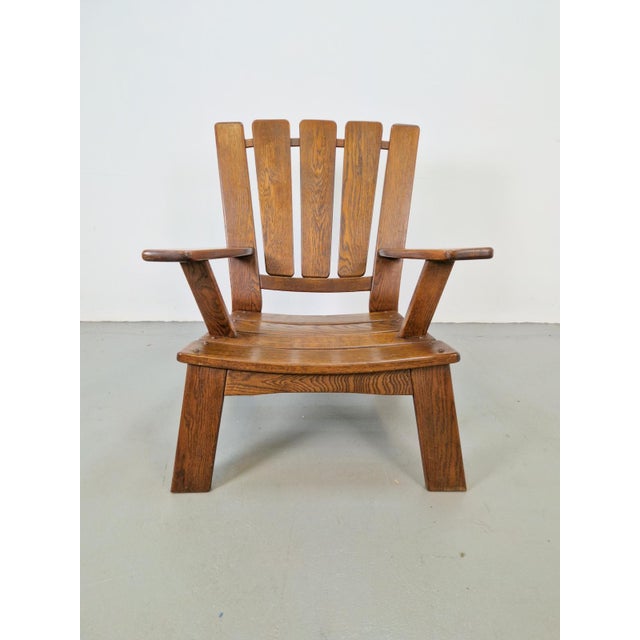 Brutalist Wood Armchair with Brown Leather Upholstery, Germany, 1960s For Sale - Image 9 of 15