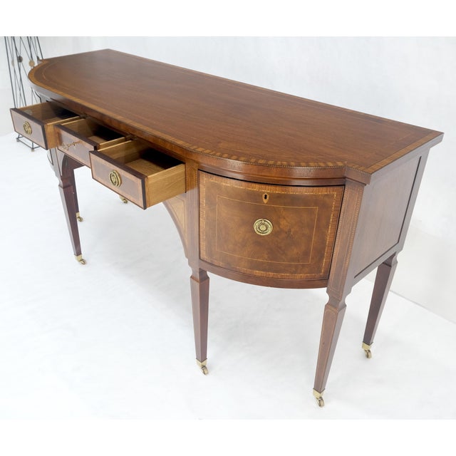 Baker Mahogany Banded Top Hepplewhite Brass Castors Tapered Legs Sideboard MINT For Sale - Image 17 of 18