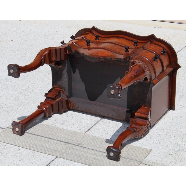 Antique Victorian Marquetry Serpentine Chest / Low Dresser, Hand-Cut Dovetails, Cabriole Legs, Circa 1880 For Sale - Image 16 of 18