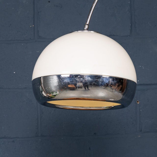 Metal Vintage Italian Chrome Arc Floor Lamp with Opaline Shade, 1970s For Sale - Image 7 of 18