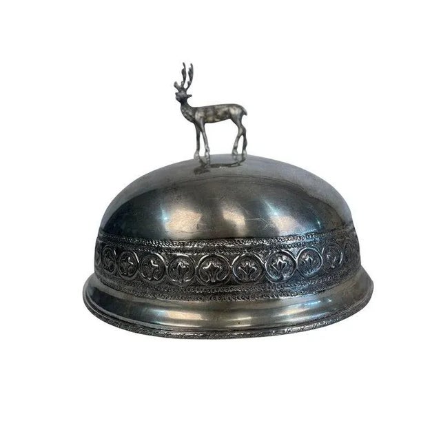 Metal Antique Stag Covered Silverplate Meat Dome For Sale - Image 7 of 8
