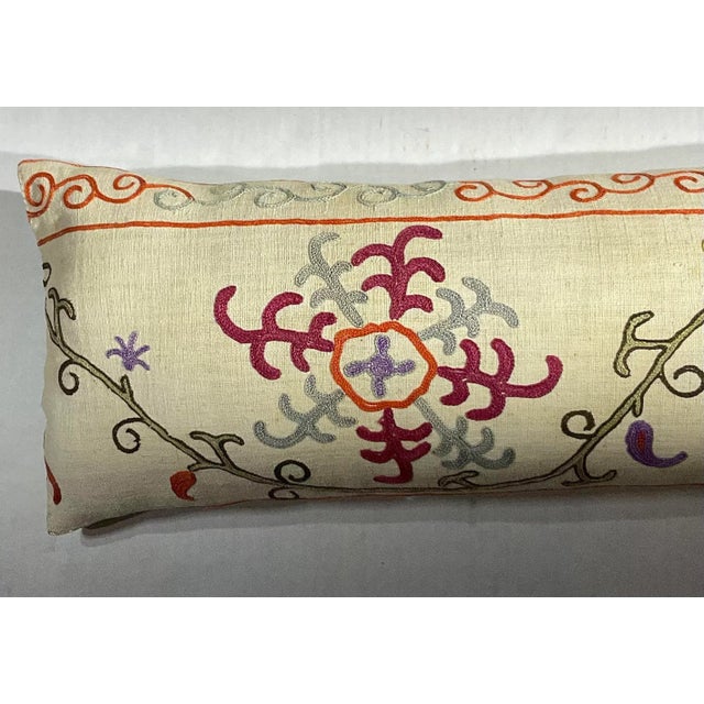 Persian Single Antique Silk Embroidery Suzani Pillow For Sale - Image 3 of 12