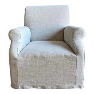 Belgian Linen Stone Washed Linen Slip Covered Chair For Sale