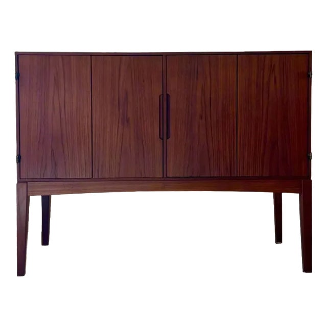 1960s Danish Teak Media Cabinet with Bi-Fold Doors For Sale