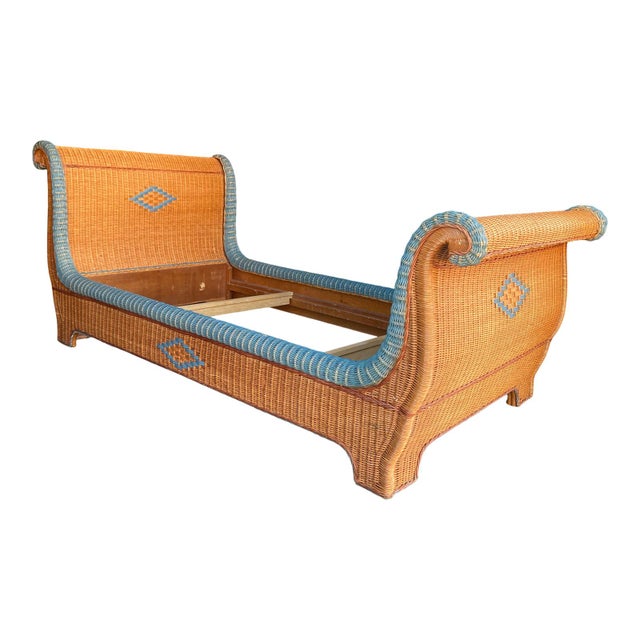1960s Art Deco Grange Wicker Rattan Sleigh Twin Bed FrameA Pair Chairish