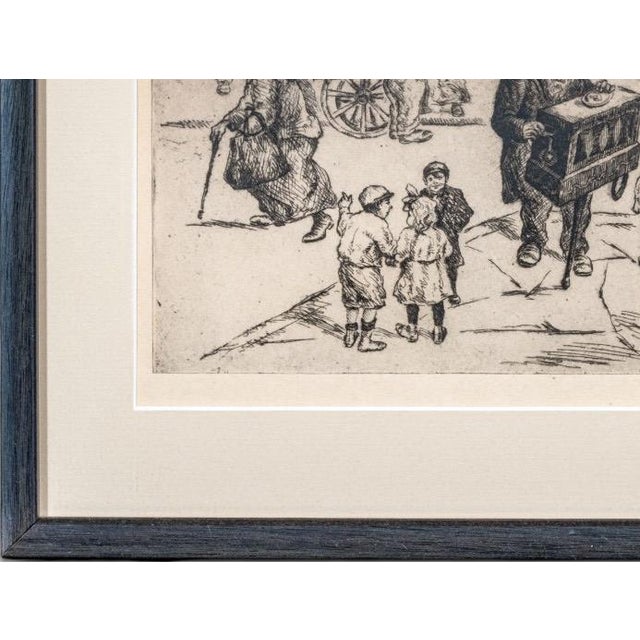 Black Abraham Phillips Signed Etching Organ Grinder Street Scene 1925 For Sale - Image 8 of 14