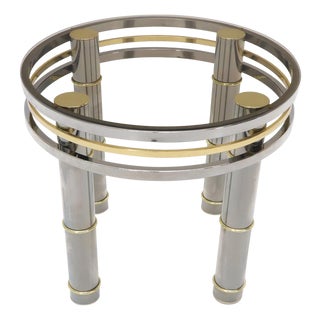 Late 20th Century Chrome Brass Smoked Glass Round Side Table Stand For Sale