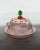Vintage Glass Cloche Dish with Plate in Pink and Green Glass with Engraved Floral Decor, Italy, 1930s For Sale - Image 11 of 11