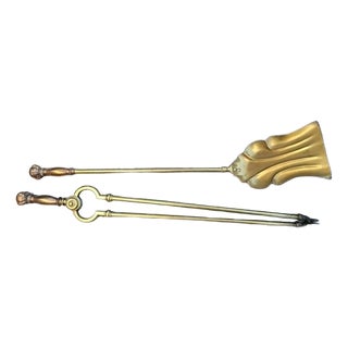 Art Nouveau Brass Fireplace Spatula and Hook, 1890s, Set of 2 For Sale