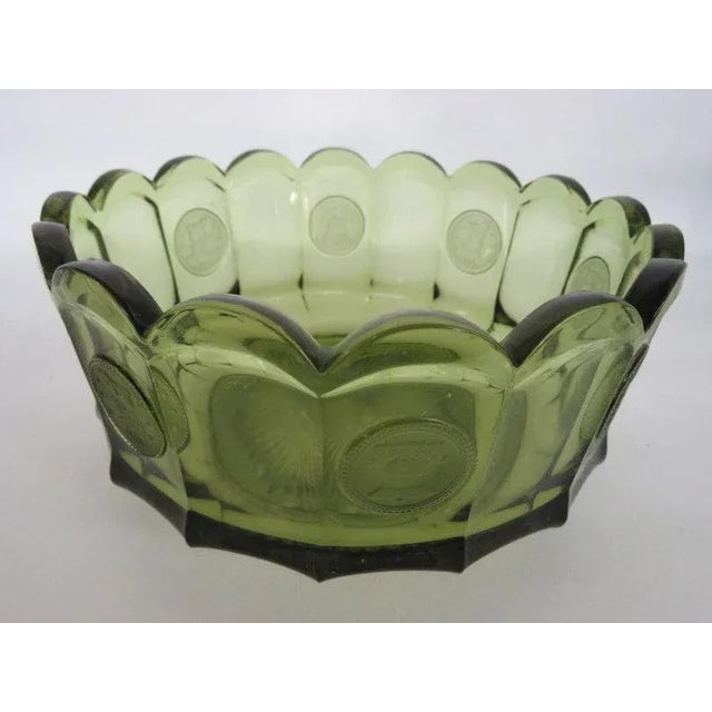 Fostoria Coin Glass Green Liberty Bell Scalloped Bowl Dish For Sale - Image 10 of 11