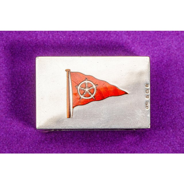 Nautical Flag Hand Painted Enamel Sterling Silver Antique Match Box Holder Tobacciana For Sale - Image 4 of 12