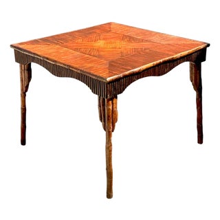Vintage Dark Bamboo Parquetry Square Game Table For Sale