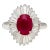 2.19 Carat Oval Cut Ruby and Baguette Diamond Halo Platinum Ballerina Ring For Sale