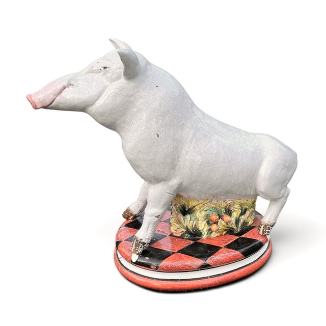 English Grand Scale Vintage Majolica Boar Sculpture For Sale - Image 3 of 12