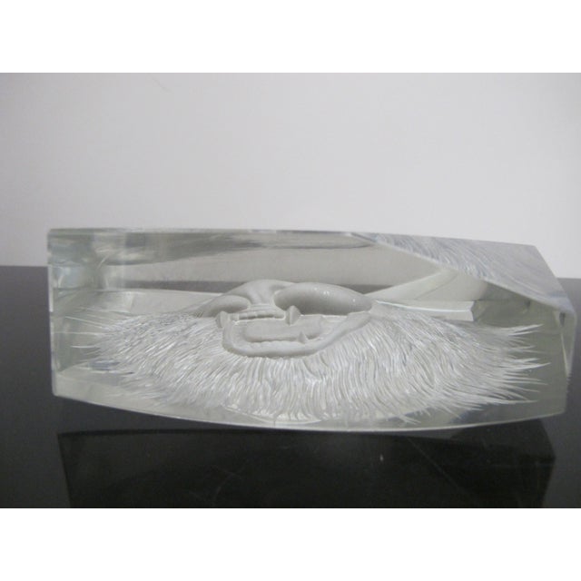 Lubos Metelak Moser Clear Cut Czech Art Glass Intaglio Lion Head Sculpture For Sale - Image 11 of 11