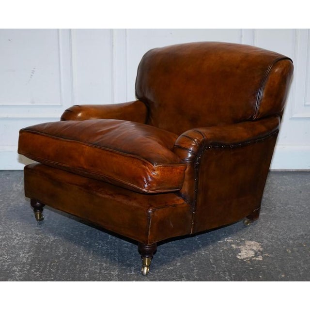 Large Howard Style Hand Dyed Leather Armchairs with Feather Filled Cushions, Set of 2 For Sale - Image 12 of 18