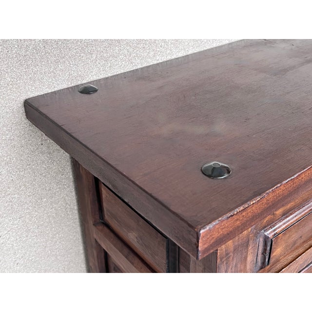 Brown 20th Century Narrow Catalan Spanish Baroque Dark Walnut Credenza or Buffet For Sale - Image 8 of 10