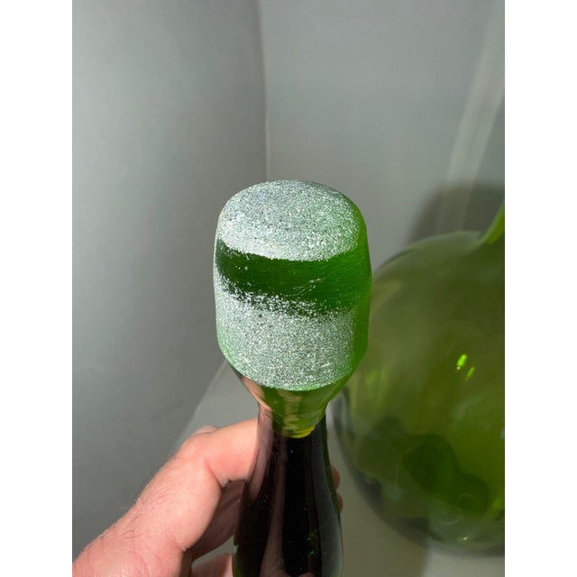 1960s Rare 1969 XL Extra Large Olive Green Blenko #6951 W/Label Handblown Glass Decanter With Stopper Bottle For Sale - Image 5 of 11
